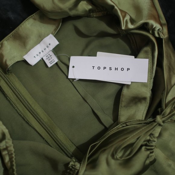 NWT Keyhole Green Olive Khaki Satin Top. - Picture 8 of 11